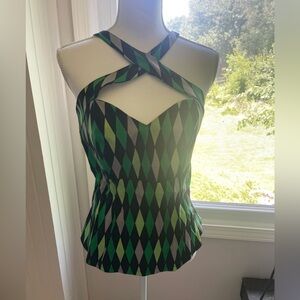 Pinup Couture House Harlequin halter top sz XL